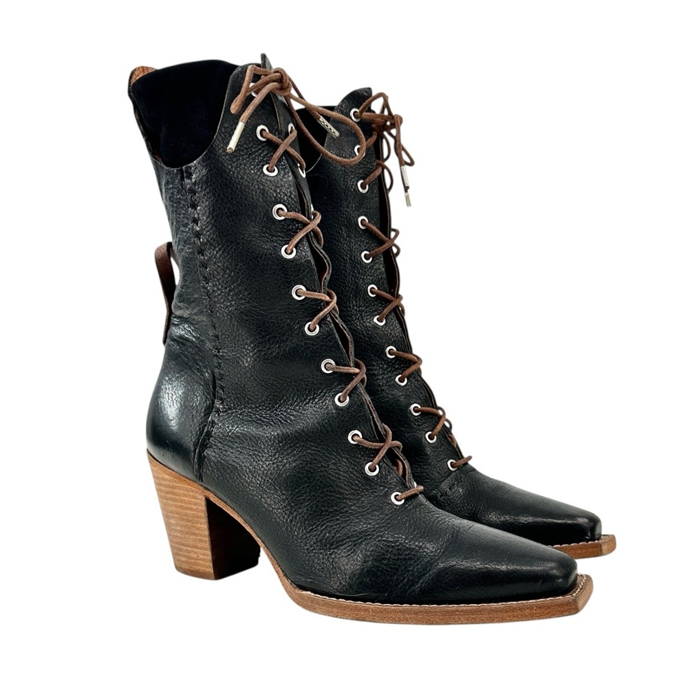 Free People We The Free Canyon Black Pointed Toe Leather Lace Up Boots sz 10